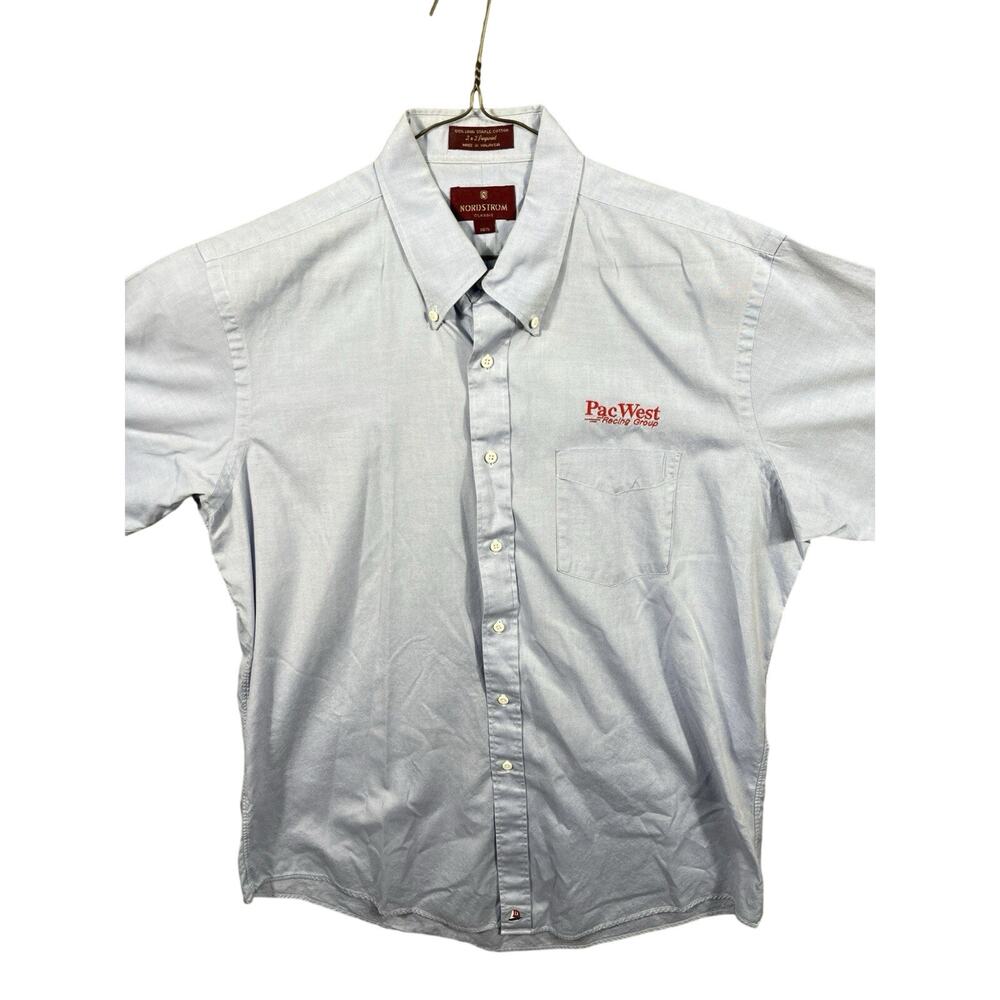 Pac West Racing Crew Shirt / Sz Large /16 1/2‎ \Nordstrom Button /Light Blue